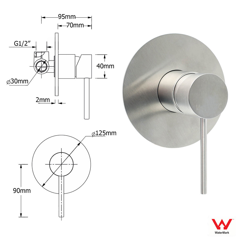 Shower Heads & Screens: WELS Brushed Nickel Dual Shower Set Sliding Rail Arm 12" Round Head Handheld Wall Mixer