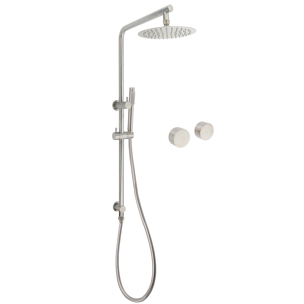 Shower Heads & Screens: Brushed Nickel 2in1 Shower Set Sliding Rail Arm 8" Round Head Stainless Steel Handheld Twin Taps Valve