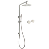 Shower Heads & Screens: Brushed Nickel 2in1 Shower Set Sliding Rail Arm 8" Round Head Stainless Steel Handheld Twin Taps Valve