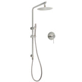 Shower Heads & Screens: WELS Brushed Nickel Dual Shower Set Sliding Rail Arm 8" Round Head Metal Handheld Wall Mixer