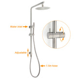 Shower Heads & Screens: WELS Brushed Nickel Dual Shower Set Sliding Rail Arm 8" Round Head Metal Handheld Wall Mixer