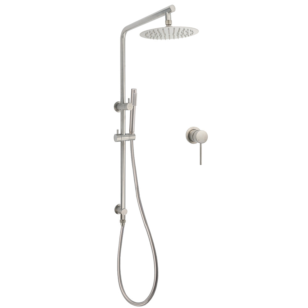 Shower Heads & Screens: WELS Brushed Nickel 2in1 Shower Set Sliding Rail Arm 8" Round Head Metal Handheld Small Face Mixer