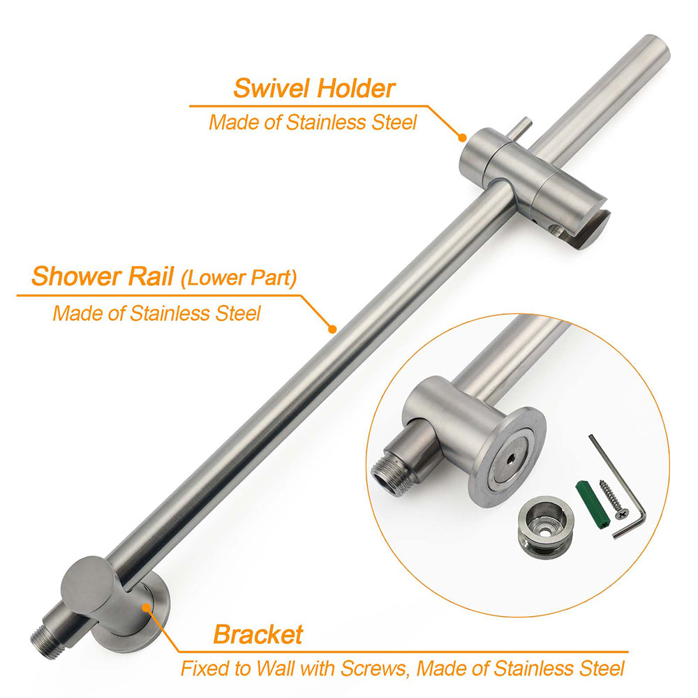 Shower Heads & Screens: WELS Brushed Nickel 2in1 Shower Set Sliding Rail Arm 8" Round Head Metal Handheld Small Face Mixer