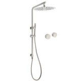Shower Heads & Screens: WELS Brushed Nickel Dual Shower Set Sliding Rail Arm 12" Round Head Metal Handheld Twin Taps Valve