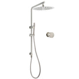 Shower Heads & Screens: Brushed Nickel Dual Shower Set Sliding Rail Arm 12" Round Head Handheld Hot Cold Control Mixer Valve