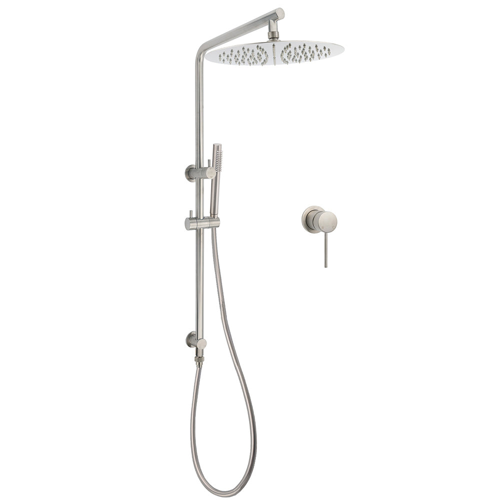 Shower Heads & Screens: WELS Brushed Nickel Dual Shower Set Sliding Rail Arm Large 12" Round Head Handheld Small Face Mixer