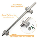 Shower Heads & Screens: WELS Brushed Nickel Dual Shower Set Sliding Rail Arm Large 12" Round Head Handheld Small Face Mixer