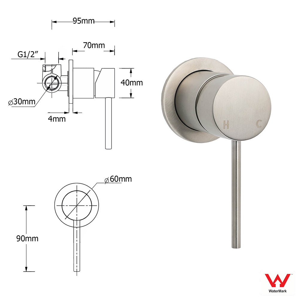 Shower Heads & Screens: WELS Brushed Nickel Dual Shower Set Sliding Rail Arm Large 12" Round Head Handheld Small Face Mixer