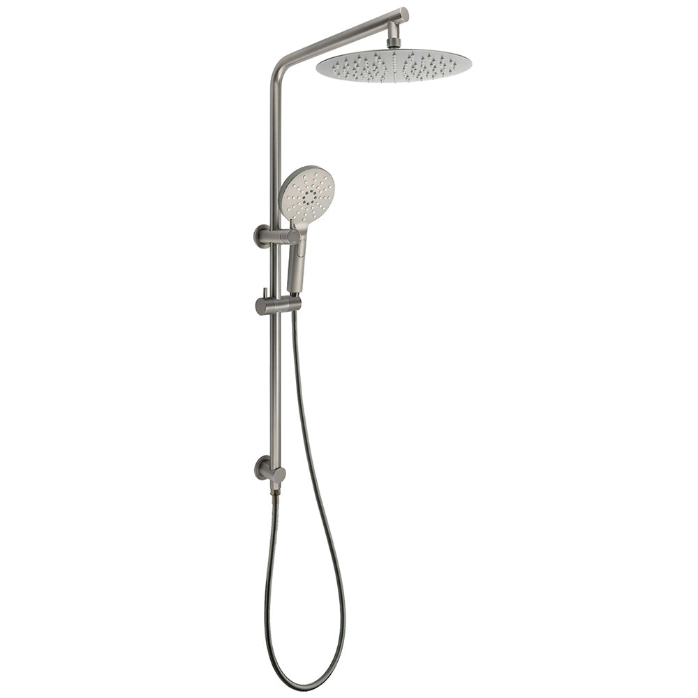 Shower Heads & Screens: WELS Gunmetal Round 10" Twin Shower Head 3 Modes Handheld Slide Rail Diverter Arm