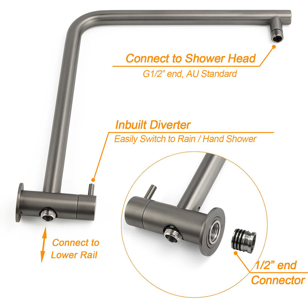 Shower Heads & Screens: WELS Gunmetal Round 10" Twin Shower Head 3 Modes Handheld Slide Rail Diverter Arm