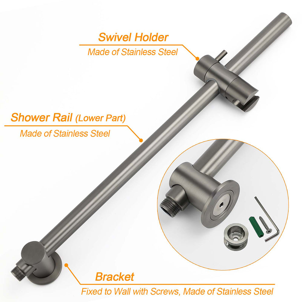 Shower Heads & Screens: WELS Gunmetal Round 10" Twin Shower Head 3 Modes Handheld Slide Rail Diverter Arm