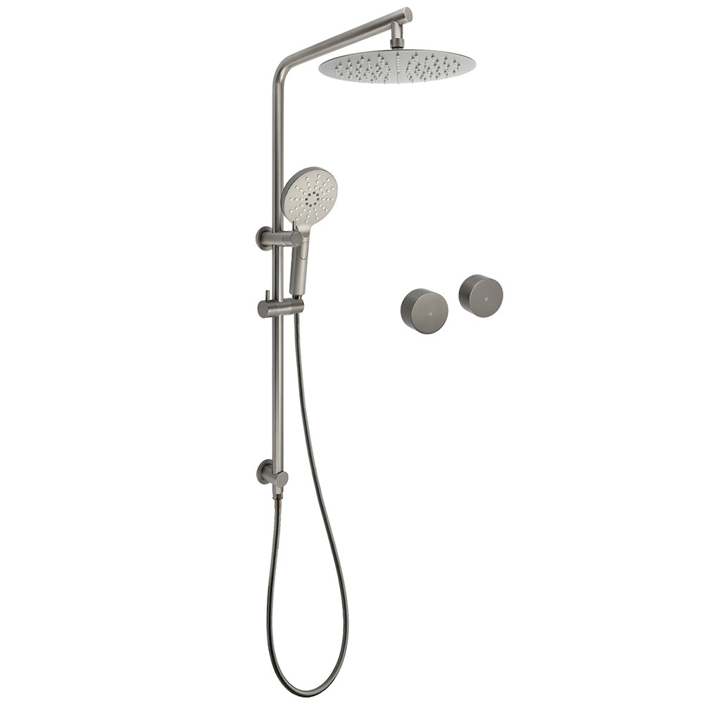 Shower Heads & Screens: WELS Gun Metal Round 10" Twin Shower Head 3 Modes Handheld Slide Rail Hot Cold Taps Set