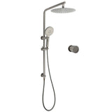 Shower Heads & Screens: WELS Gun Metal Round 10" Twin Shower Head 3 Modes Handheld Slide Rail Arm Diverter Mixer Set