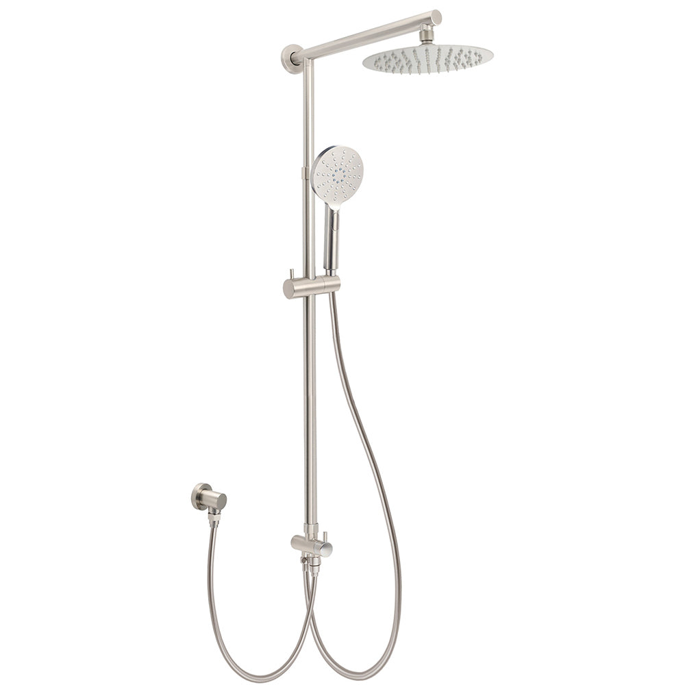 Shower Heads & Screens: Brushed Nickel 2in1 Round 8" Stainless Steel Rain Head Shower Handheld Sliding Rail Arm Set