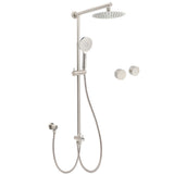 Shower Heads & Screens: Brushed Nickel Round 8" SUS Rain Head Shower Handheld Sliding Rail Arm Chrome Set + Twin Taps