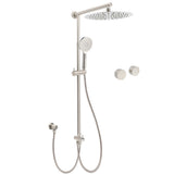 Shower Heads & Screens: Brushed Nickel Round 12" Large Rain Head Shower Handheld Sliding Rail Arm Chrome Set + Twin Taps