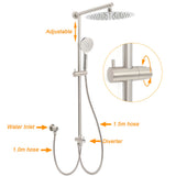 Shower Heads & Screens: Brushed Nickel Round 12" Large Rain Head Shower Handheld Sliding Rail Arm Chrome Set + Twin Taps