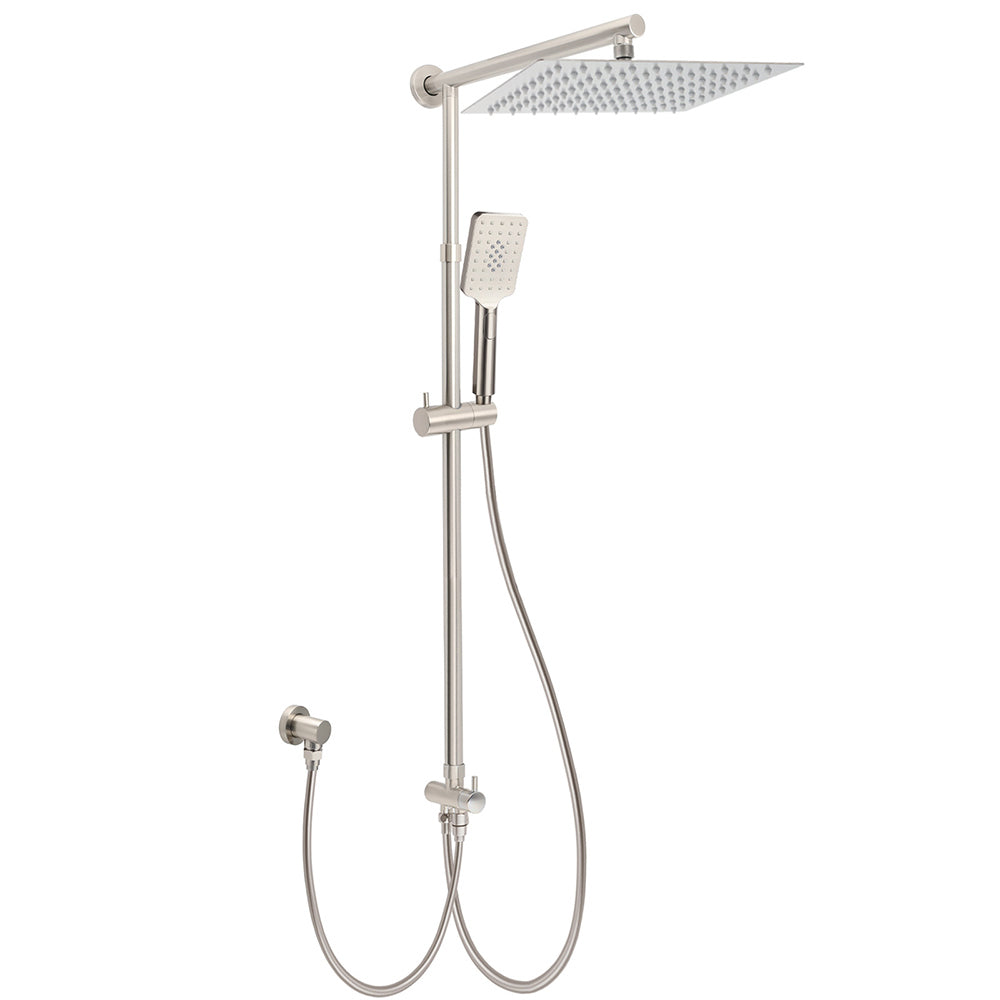 Shower Heads & Screens: Brushed Nickel 2in1 Square 12" Thin Rainfall Head Shower 3 Modes Handheld Sliding Rail Arm Set
