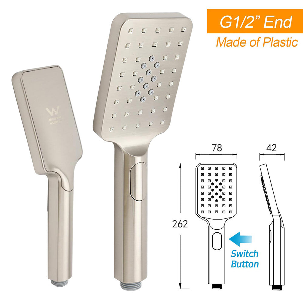 Shower Heads & Screens: Brushed Nickel 2in1 Square 12" Thin Rainfall Head Shower 3 Modes Handheld Sliding Rail Arm Set