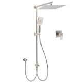 Shower Heads & Screens: WELS Brushed Nickel 12" Rain Head Shower Square 3 Modes Handheld Sliding Rail Arm Mixer Dual Set