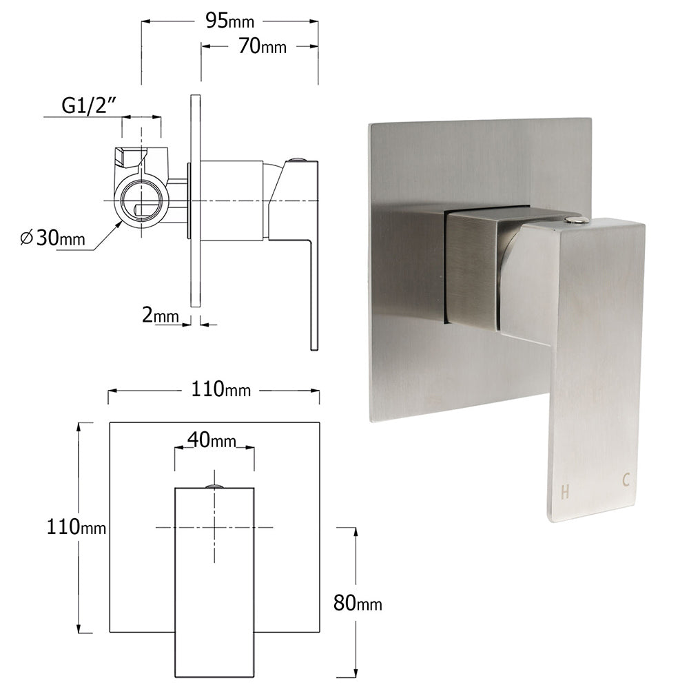 Shower Heads & Screens: WELS Brushed Nickel 12" Rain Head Shower Square 3 Modes Handheld Sliding Rail Arm Mixer Dual Set