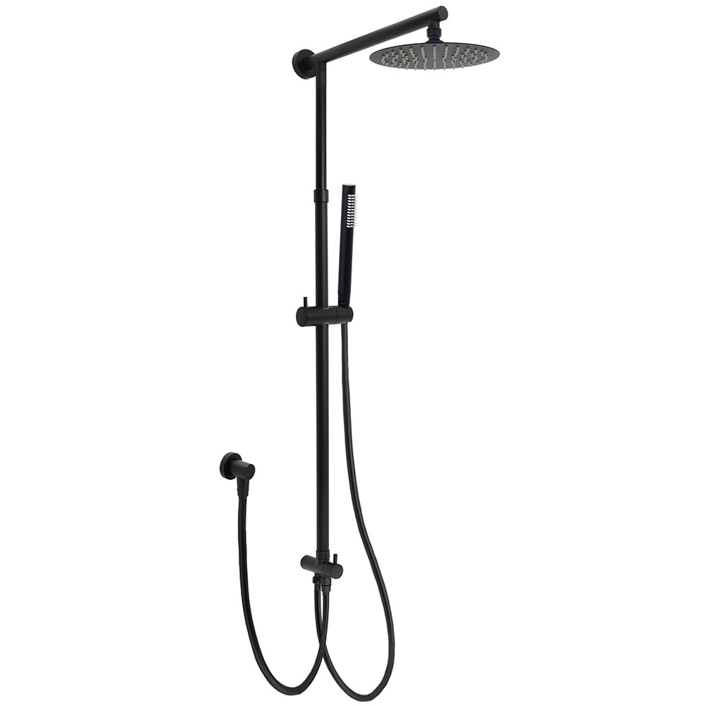Shower Heads & Screens: WELS Matt Black 2in1 Shower 8" Round Head Set 1 Mode Handheld Rose Sliding Rail Elbow Inlet