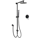 Shower Heads & Screens: WELS Matt Black Twin Shower 8" Round Rain Head Set Sliding Rail Single Mode Handheld + Mixer