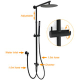 Shower Heads & Screens: Matt Black Dual Round Shower Set 10" Rain Head Metal Handheld Sliding Rail Arm Diverter