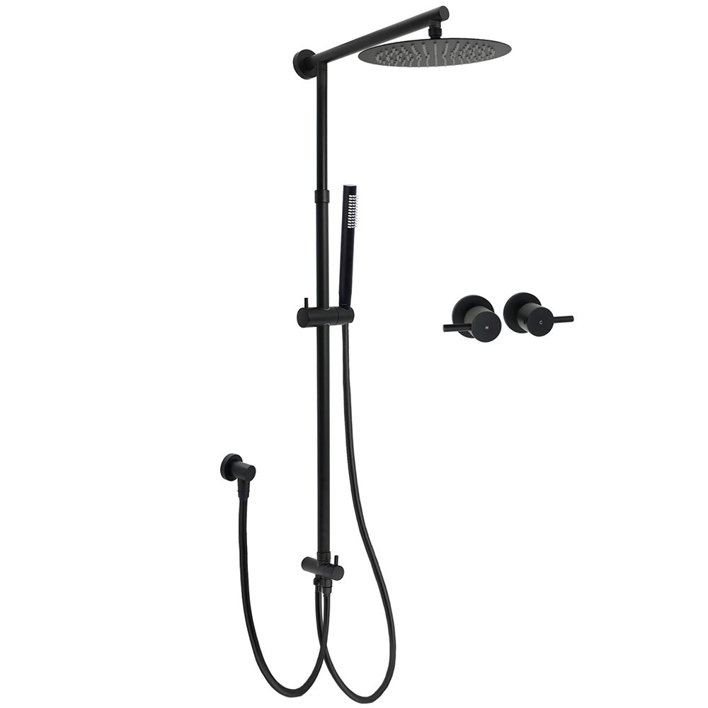 Shower Heads & Screens: Matt Black Round Dual Shower Set 10" Rain Head Metal Handheld Sliding Rail Arm Twin Taps