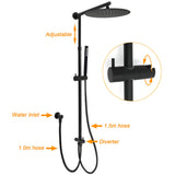 Shower Heads & Screens: WELS Matt Black Twin Round 12" Shower Head Set Metal Handheld Flexible Rail Wall Arm Mixer