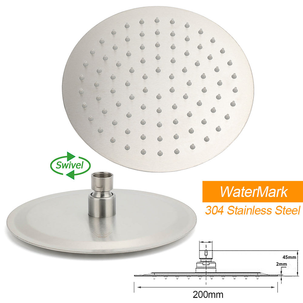 Brushed Nickel 2in1 Round 8inch Stainless Steel Rain Head Shower Handheld Sliding Rail Arm Set