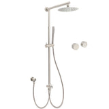 Shower Heads & Screens: Brushed Nickel Round 8" Rain Head Shower Stainless Steel Handheld Sliding Rail Arm Chrome Set + Twin Taps