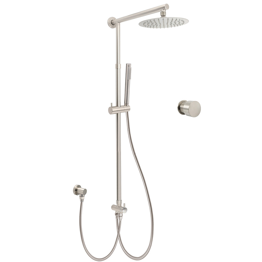 Shower Heads & Screens: Brushed Nickel 8" Thin Rain Head Twin Shower Metal Handheld Rose Sliding Rail Arm Set With Mixer