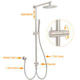 Shower Heads & Screens: Brushed Nickel Round 8" Rain Head Shower 1 Mode Handheld Sliding Rail Arm Mixer 2in1 Set
