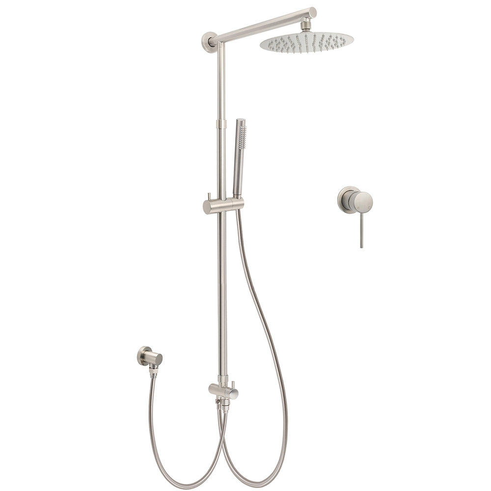 Shower Heads & Screens: WELS Brushed Nickel Round 8" Rain Head Shower 1 Mode Handheld Sliding Rail Mixer 2in1 Set