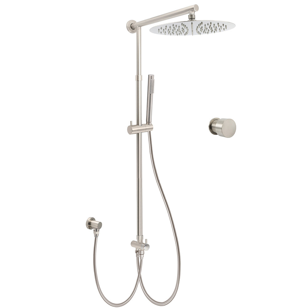 Shower Heads & Screens: Brushed Nickel 12" Large Rain Head Twin Shower Handheld Rose Sliding Rail Arm Set With Mixer