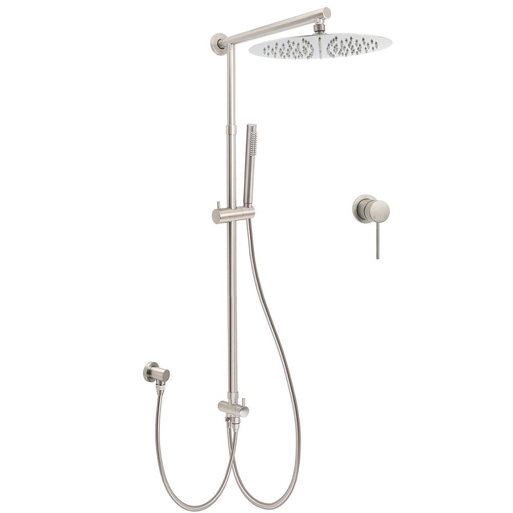 Shower Heads & Screens: Brushed Nickel 2in1 Set Round 12" Rain Head Shower Single Mode Handheld Sliding RailWall Mixer