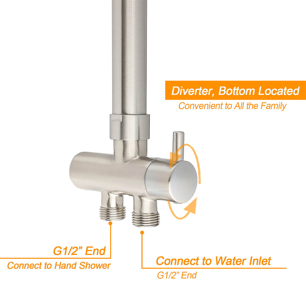 Shower Heads & Screens: Brushed Nickel 2in1 Set Round 12" Rain Head Shower Single Mode Handheld Sliding RailWall Mixer