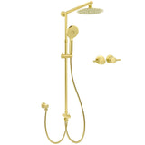 Shower Heads & Screens: WELS Brushed Gold 8" Round Shower Head 3 Mode Handheld Rose Sliding Rail Twin Taps Set