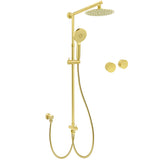 Shower Heads & Screens: WELS Brushed Gold 2in1 Shower 8" Round Head Set 3 Mode Handheld Rose Sliding Rail Twin Taps