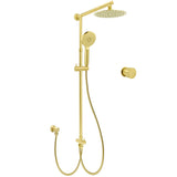 Shower Heads & Screens: WELS Brushed Gold Dual Shower Set 8" Round Head 3 Mode Handheld Rose Sliding Rail Mixer Valve