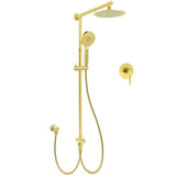 Shower Heads & Screens: Brushed Gold Twin Shower 8" Round Head 3 Mode Handheld Rose Sliding Rail With Mixer Set