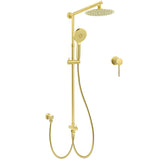Shower Heads & Screens: WELS Brushed Gold Shower 8" Round Head 3 Mode Handheld Rose Sliding Rail Mixer Dual Set