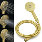 Shower Heads & Screens: WELS Brushed Gold Shower 8" Round Head 3 Mode Handheld Rose Sliding Rail Mixer Dual Set