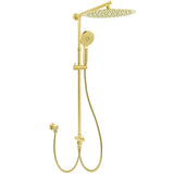 Shower Heads & Screens: WELS Brushed Gold Large Round Shower 12" Head 3 Mode Handheld Rose Sliding Rail Arm Set