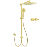 Shower Heads & Screens: WELS Brushed Gold Round 12" Shower Head 3 Mode Handheld Rose Sliding Rail Twin Taps Set