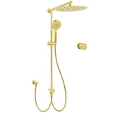 Shower Heads & Screens: Brushed Gold Dual Round Shower 12" Top Head 3 Mode Handheld Sliding Rail Arm Mixer Valve