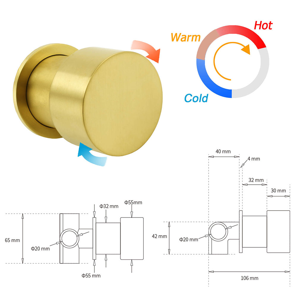 Shower Heads & Screens: Brushed Gold Dual Round Shower 12" Top Head 3 Mode Handheld Sliding Rail Arm Mixer Valve