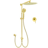 Shower Heads & Screens: WELS Brushed Gold 2in1 Large Round Shower 12" Rain Head 3 Mode Handheld Sliding Rail Mixer Set