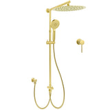 Shower Heads & Screens: Brushed Gold 12" Large Shower Head 3 Mode Handheld Rose Sliding Rail Arm Round Mixer Set